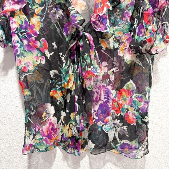Lauren Ralph Lauren 100% Silk Women Medium Blouse Ruffle Floral Sheer Fairycore - Picture 4 of 8